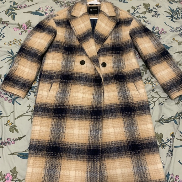 Madewell Plaid Coat in Black and Cream - Picture 7 of 9